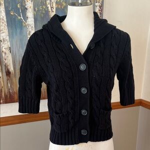 Arizona 1/2 Sleeve Black Cable Knit Button-Up Cardigan Sweater